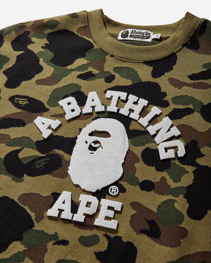 A Bathing Ape 1St Camo Jacquard College Relax Fit Crewneck Sweatshirt M Green Sweatshirts Crewneck 1L30113307 GREEN