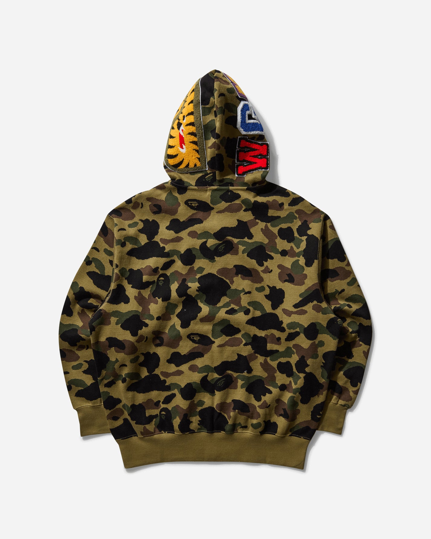 A Bathing Ape 1St Camo Jacquard Shark Relaxed Fit Full Zip Hoodie M Green Sweatshirts Hoodies 1L30115304 GREEN