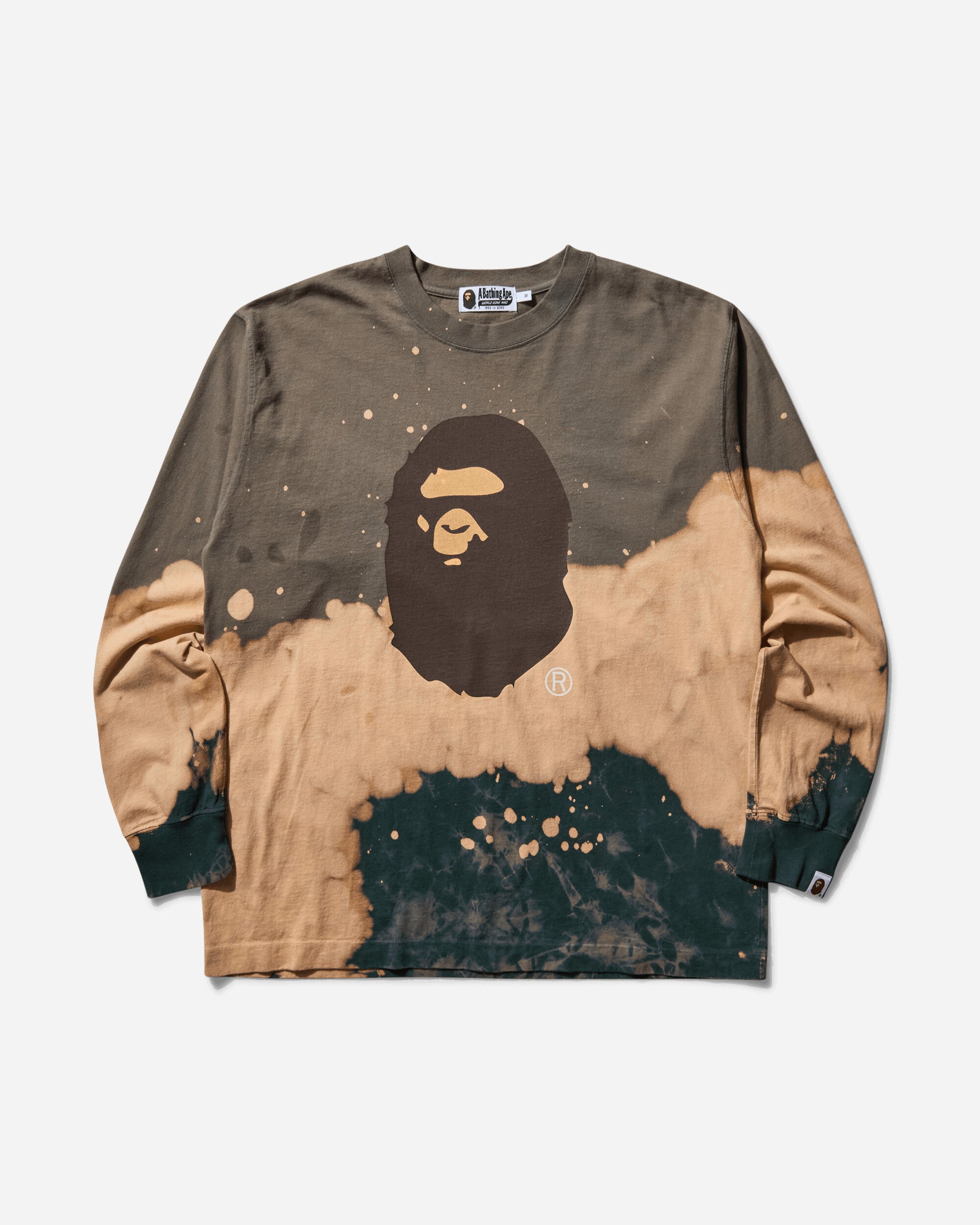 A Bathing Ape Tie Dye Ape Head Relaxed Fit Ls Tee M Beige T-Shirts Longsleeve 1K80111005 BEIGE