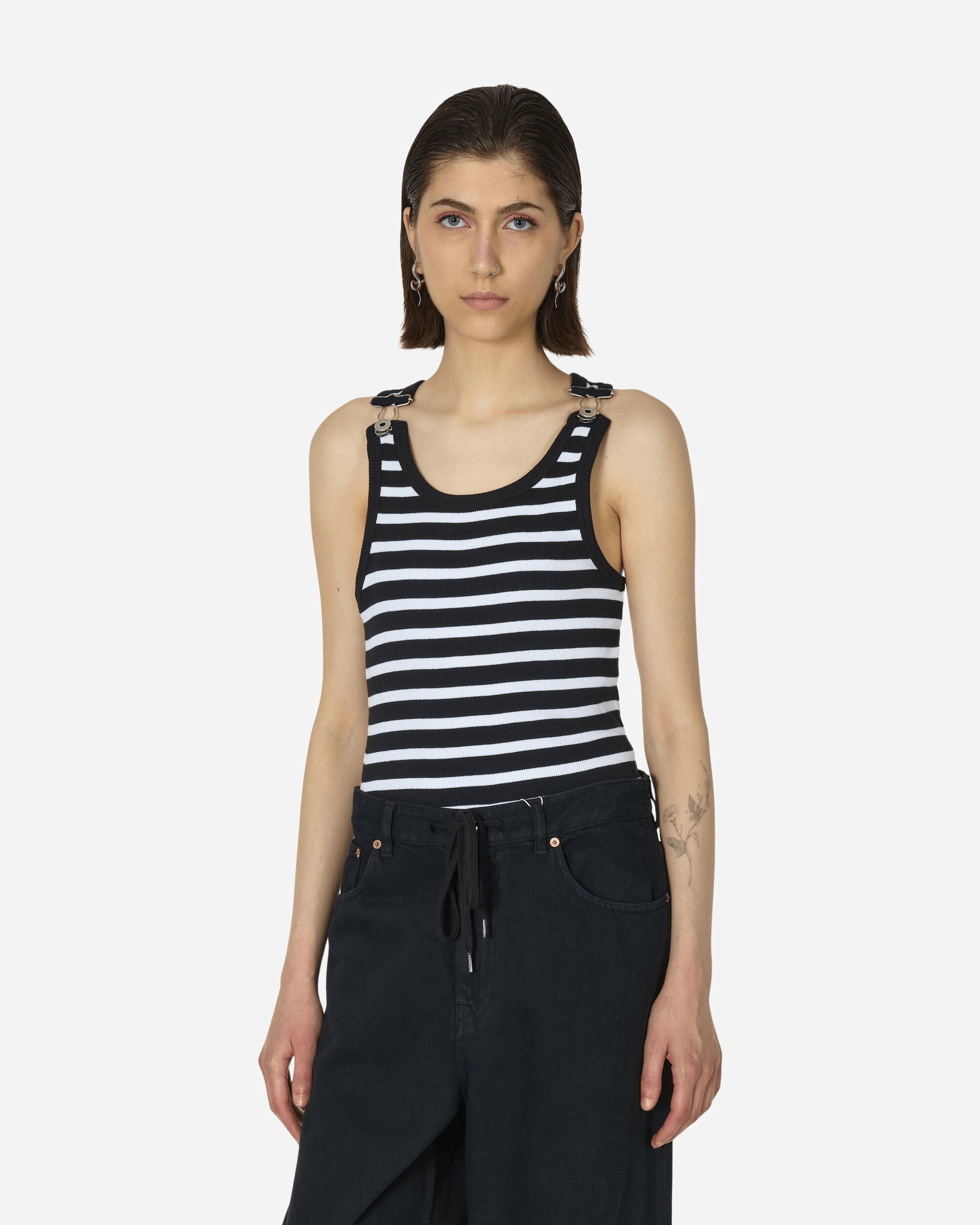 Jean Paul Gaultier Wmns Ribbed Marinier Tank Top Black/White T-Shirts Shortsleeve DB036-J054 0001