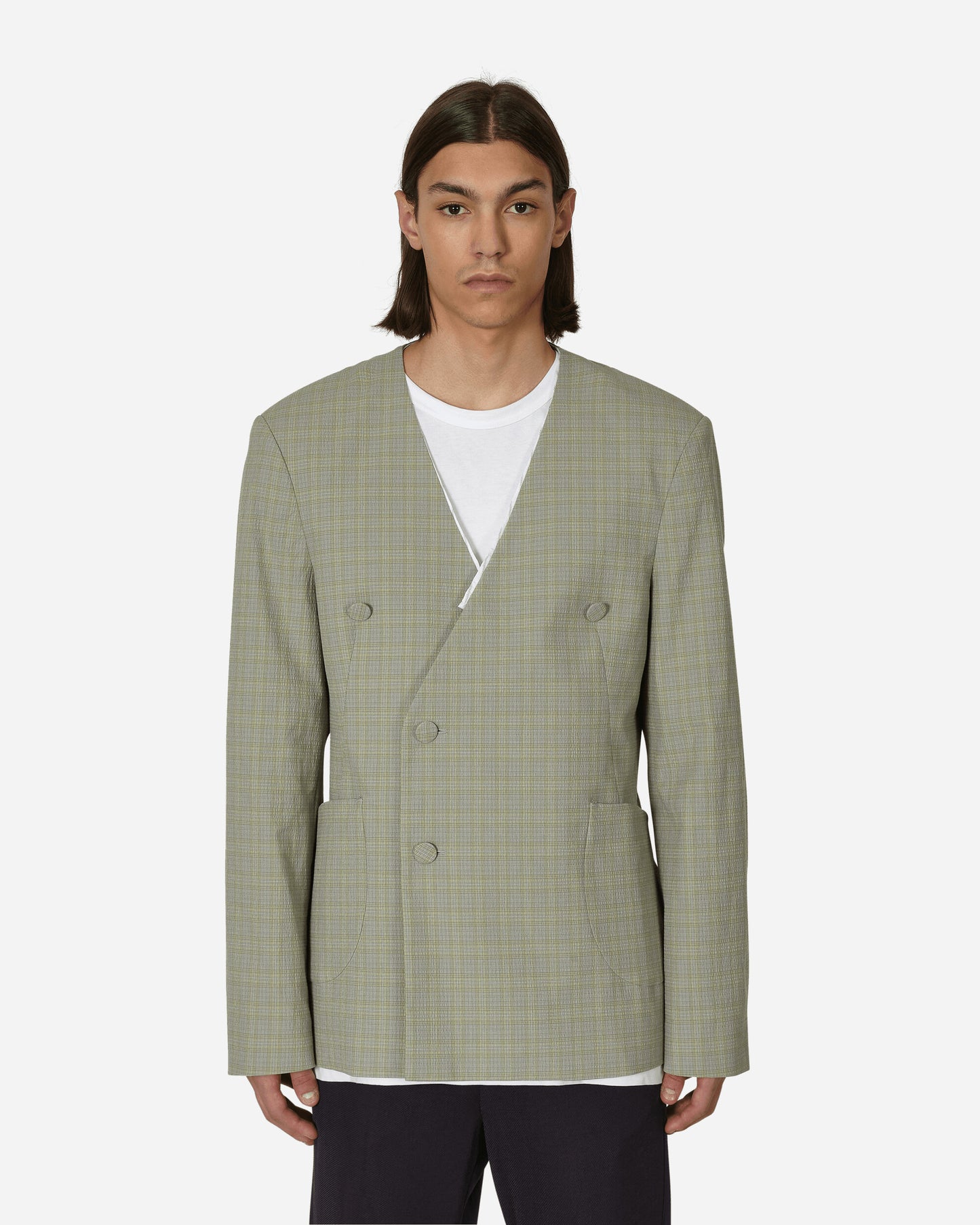 Kiko Kostadinov Oma Reversible Blazer Stone Yellow Check  Coats and Jackets Blazers KKSS23J03-36  001