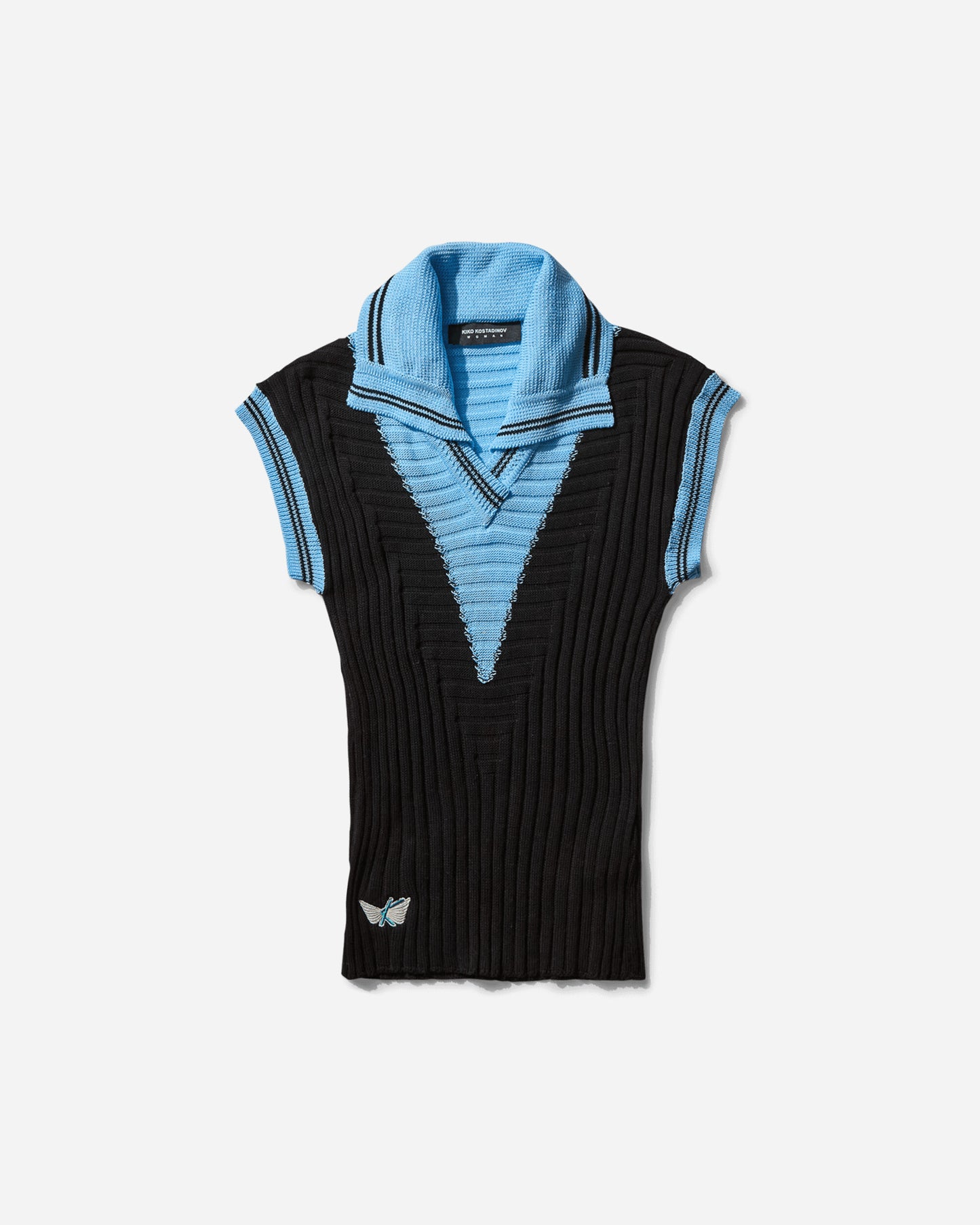 Kiko Kostadinov Wmns Quimby Sleeveless Knit Polo Carbon Black/Tropical Blue  Knitwears Gilets KKWSS25KN01 83