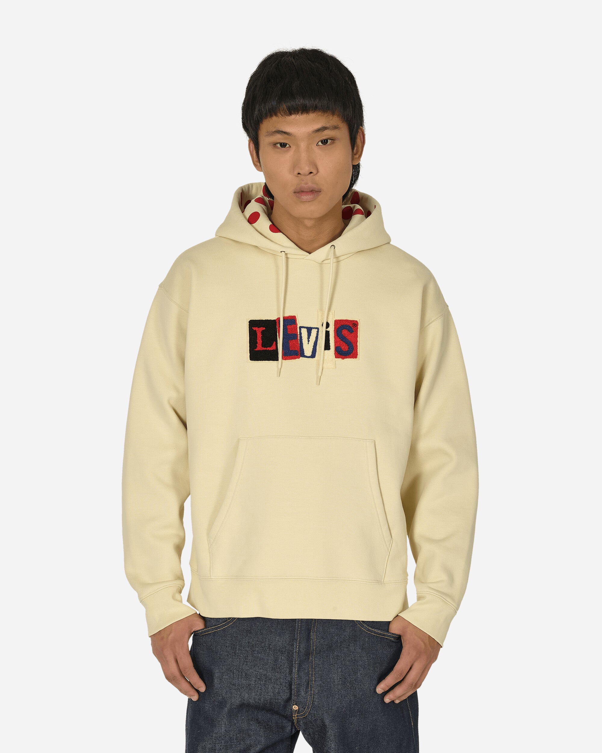 Levi's® Skateboarding Skate Hooded Sweatshirt Angora Dots Cream And Red Sweatshirts Hoodies A1008-0014 WHITE