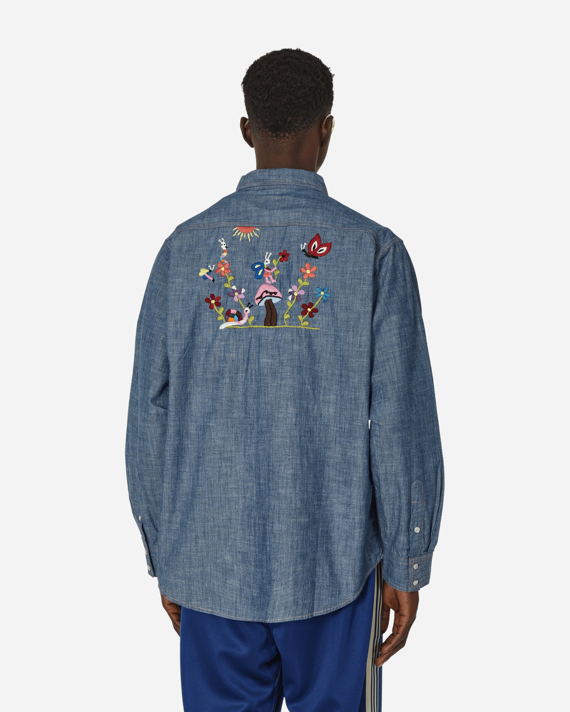 Needles Western Shirt - Cotton Chambray / India Emb. Blue Shirts Longsleeve Shirt OT213 BLUE