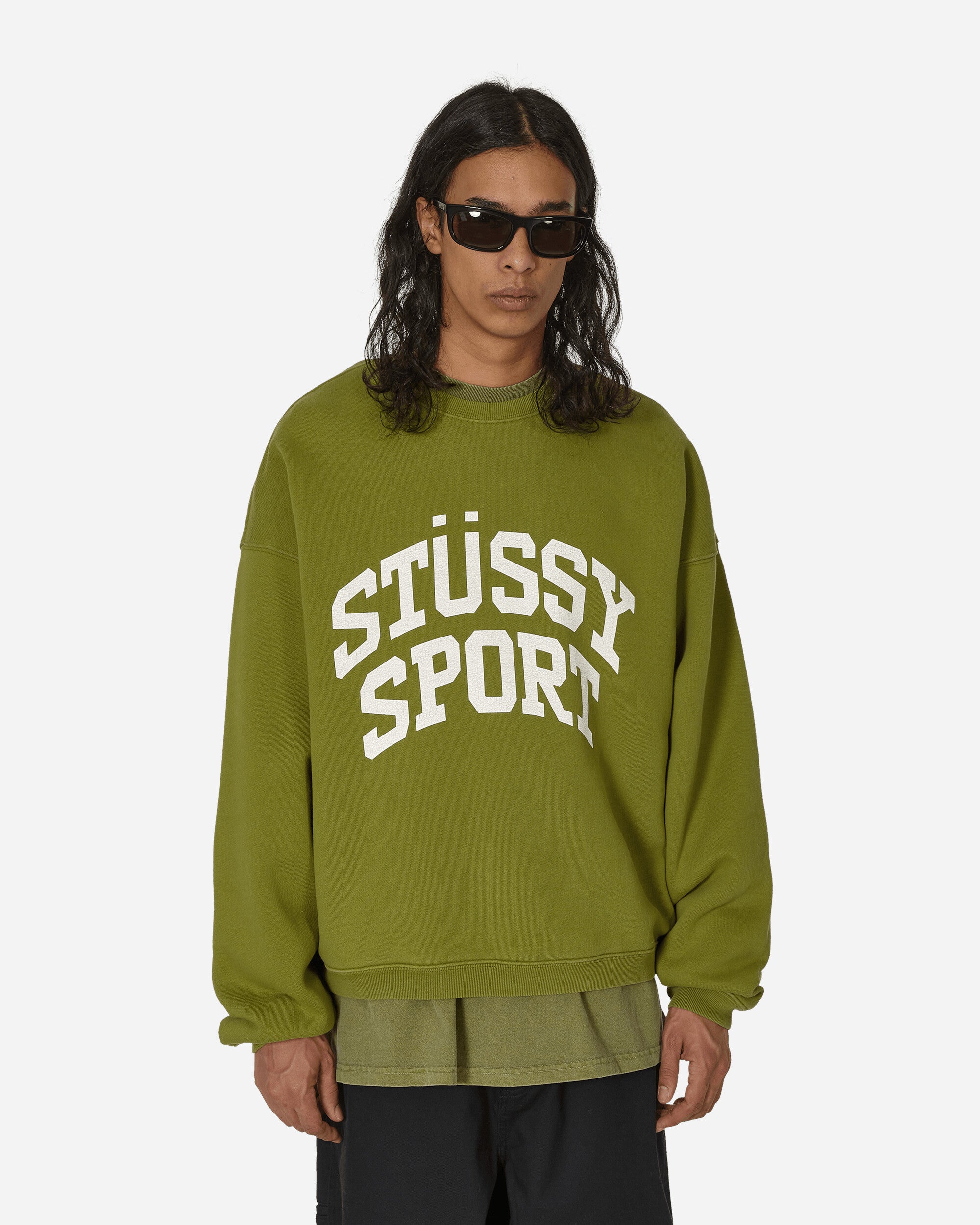 Stüssy Big Crackle Sport Crew Green Sweatshirts Crewneck 118537 0401