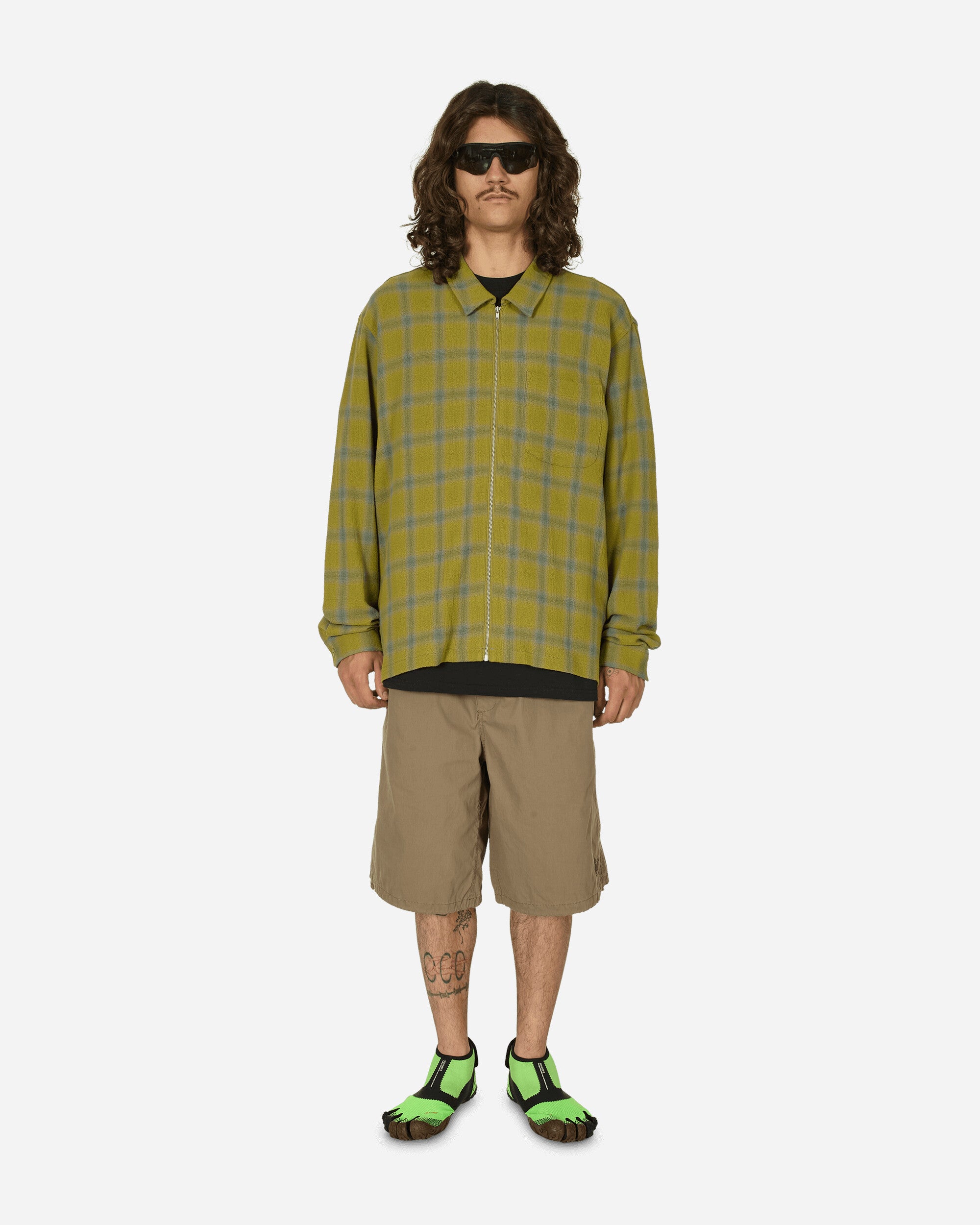 Stüssy Zip Shirt Twisted Yarn Plaid Green Shirts Overshirt 1110327 0401