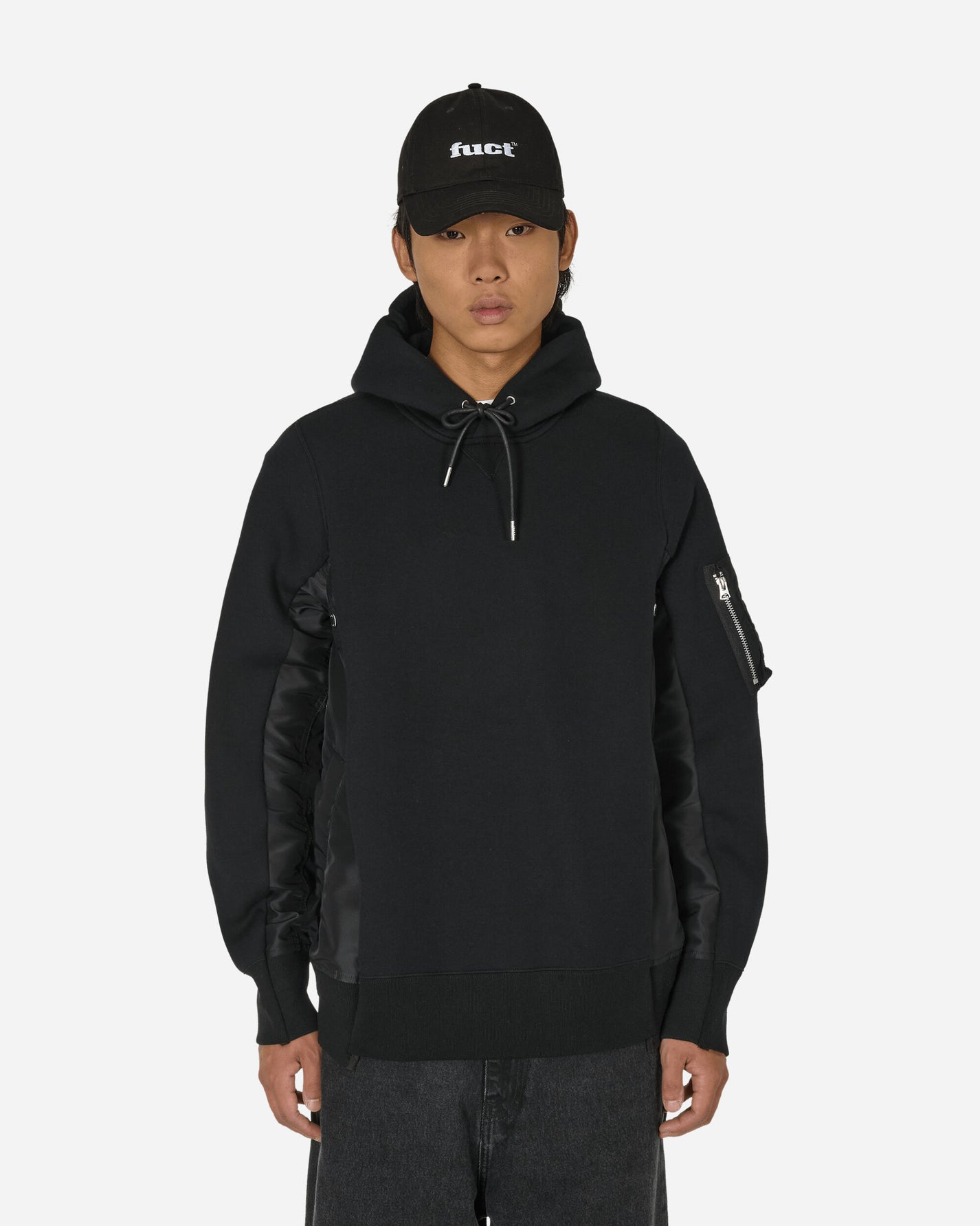 sacai Sponge Sweat X Nylon Twill Hoodie Black/Black Sweatshirts Hoodies SCM-220  002