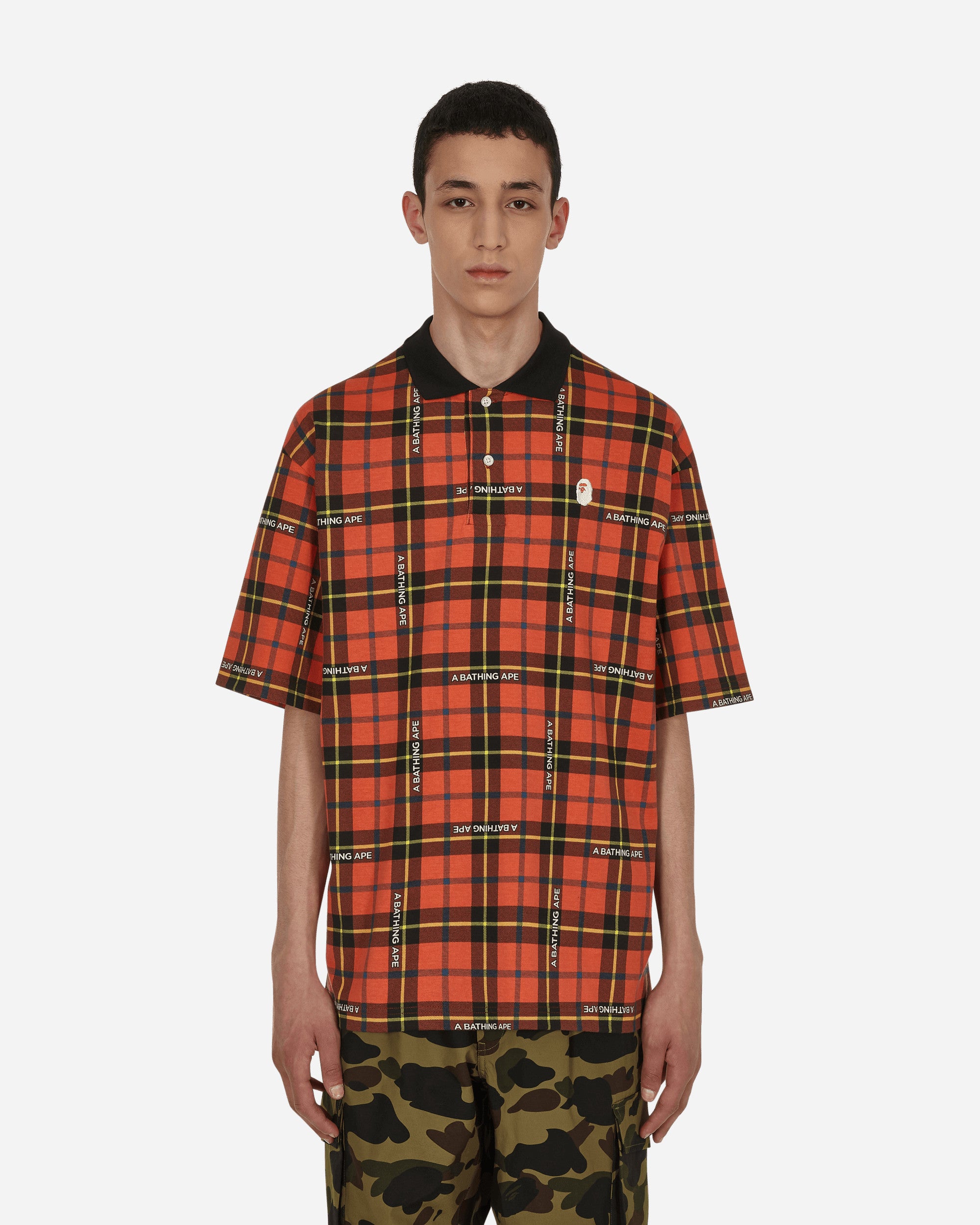 A Bathing Ape Bape Logo Check Relaxed Fit Polo Red T-Shirts Shortsleeve 1I30112002 RED