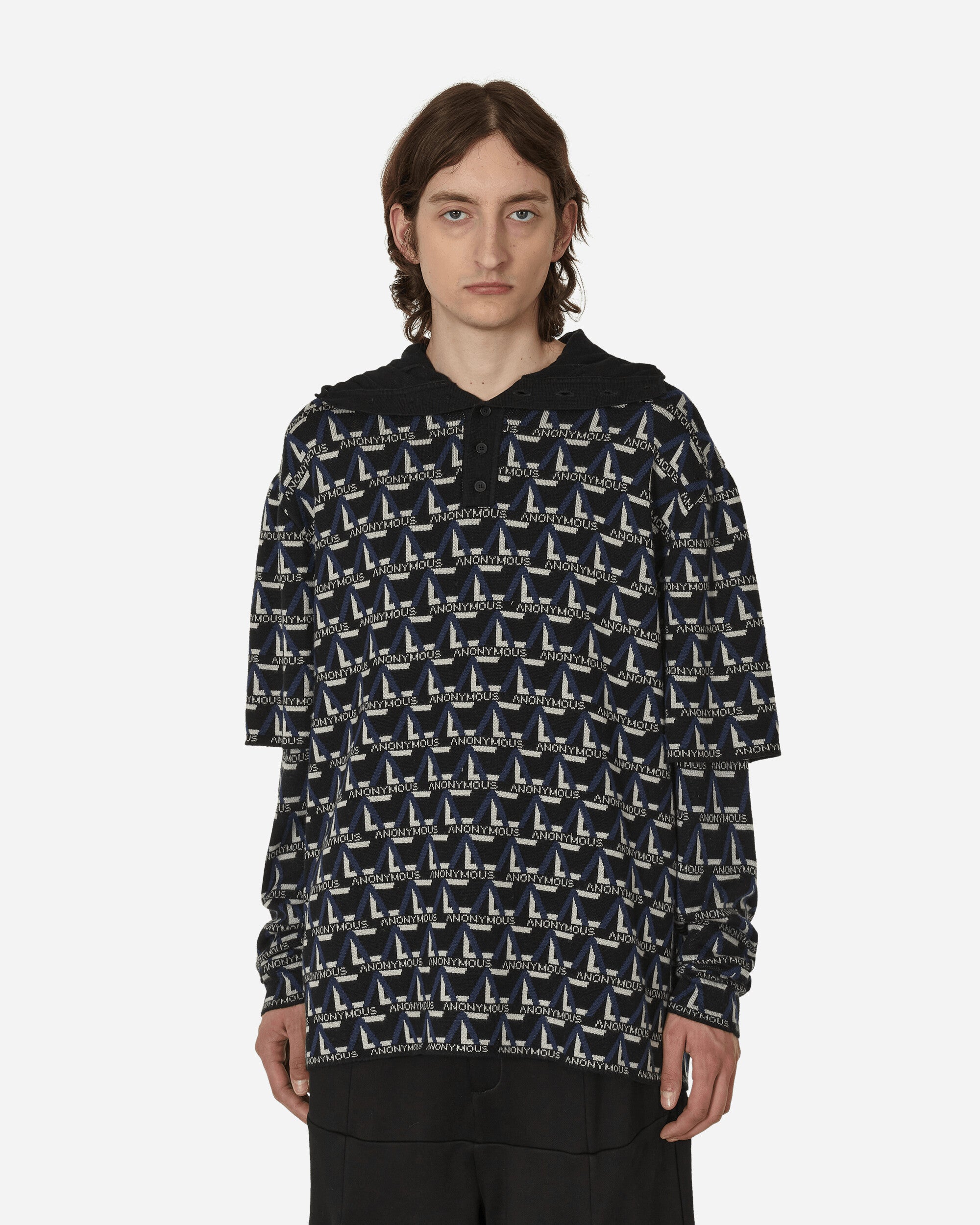 Knit Skully Monogram Polo Sweater Black