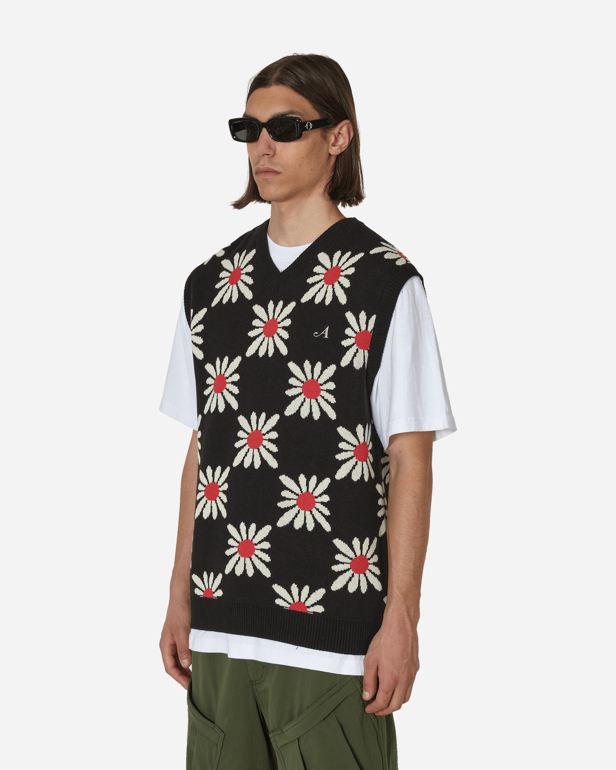 Awake NY Checkered Floral Sweater Vest Black Floral Knitwears Gilets AWK-SP23-KN008  BLA