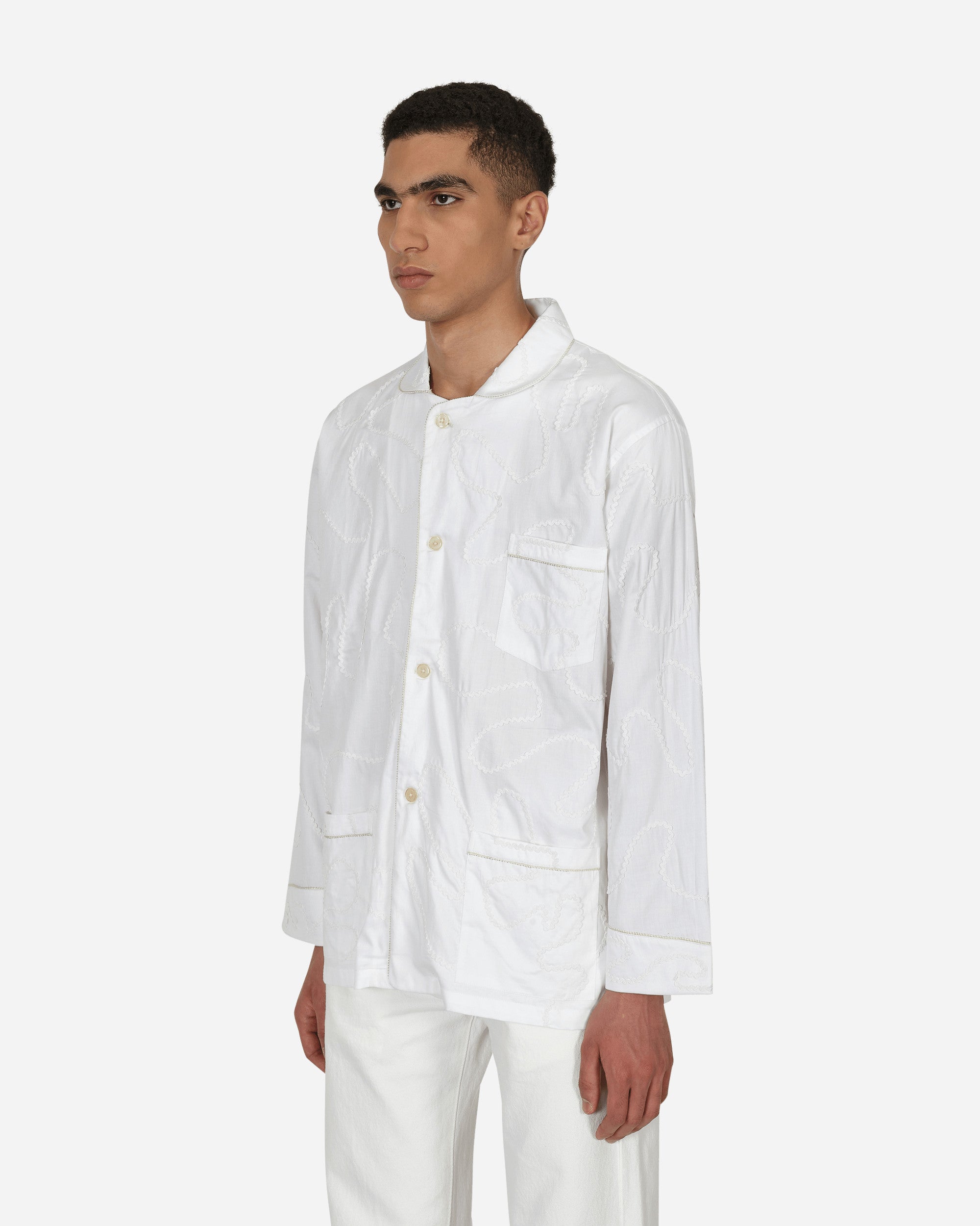 Bode Rickrack Pajama Shirt White Shirts Longsleeve MRSH000147 WHITE