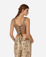 Jean Paul Gaultier Wmns Knwls Laced Cropped Top Sleeveless Brown/Ecru T-Shirts Top 2314-F-TO101TP-D005 6003