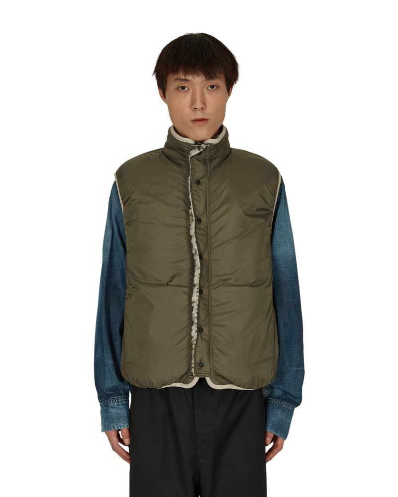 Kapital Do-Gi Sashiko Boa Fleece Reversible Vest Ecru Coats and Jackets Vests EK-1148 ECRU