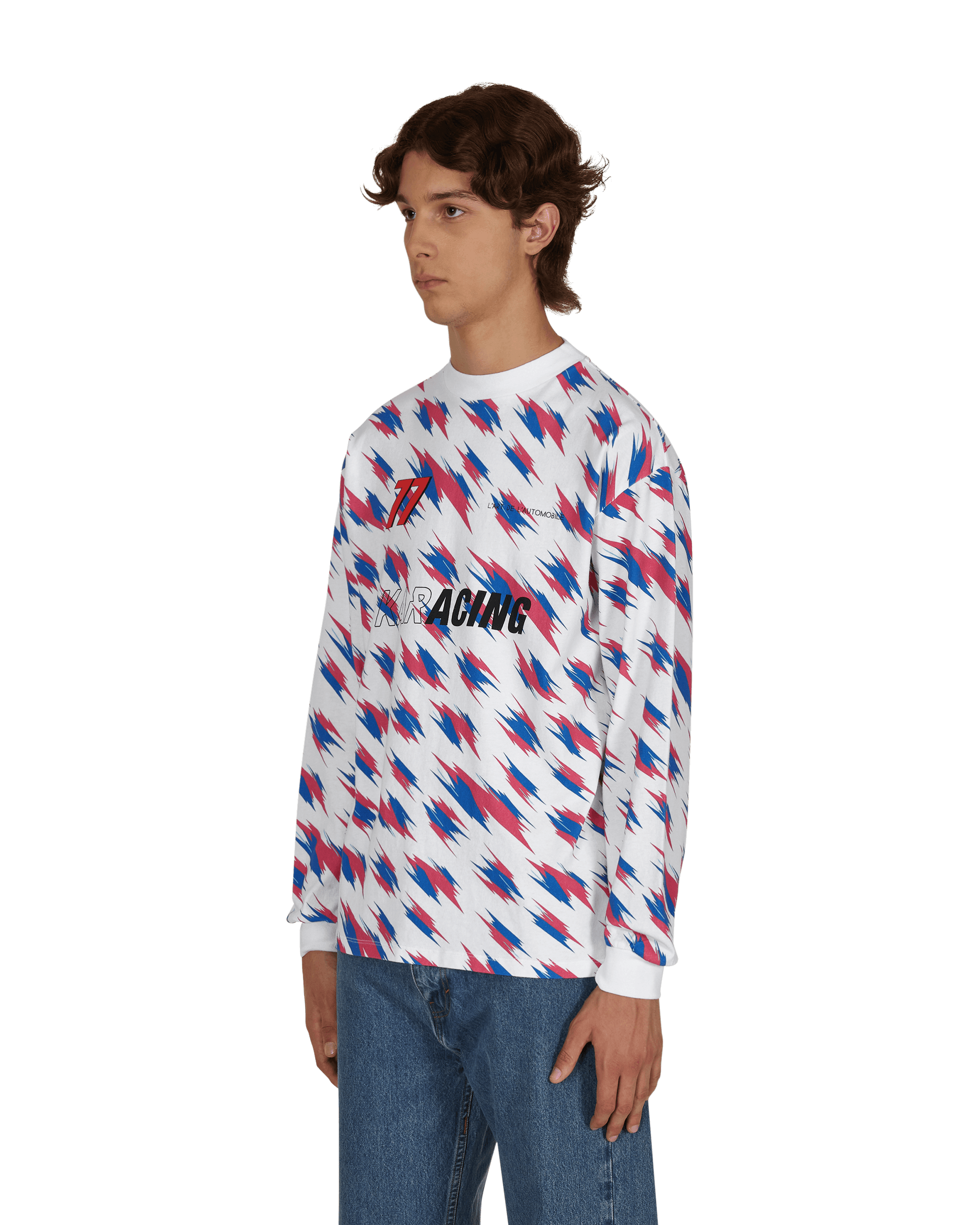 L'Art De L'Automobile All Over Mock Neck White T-Shirts Longsleeve KAR90PER 001