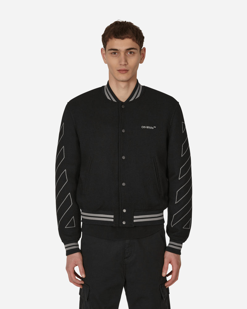 Off-White Diagonal Outline Wool Varsity Black Mela Coats and Jackets Jackets OMEA315S23FAB001 1008