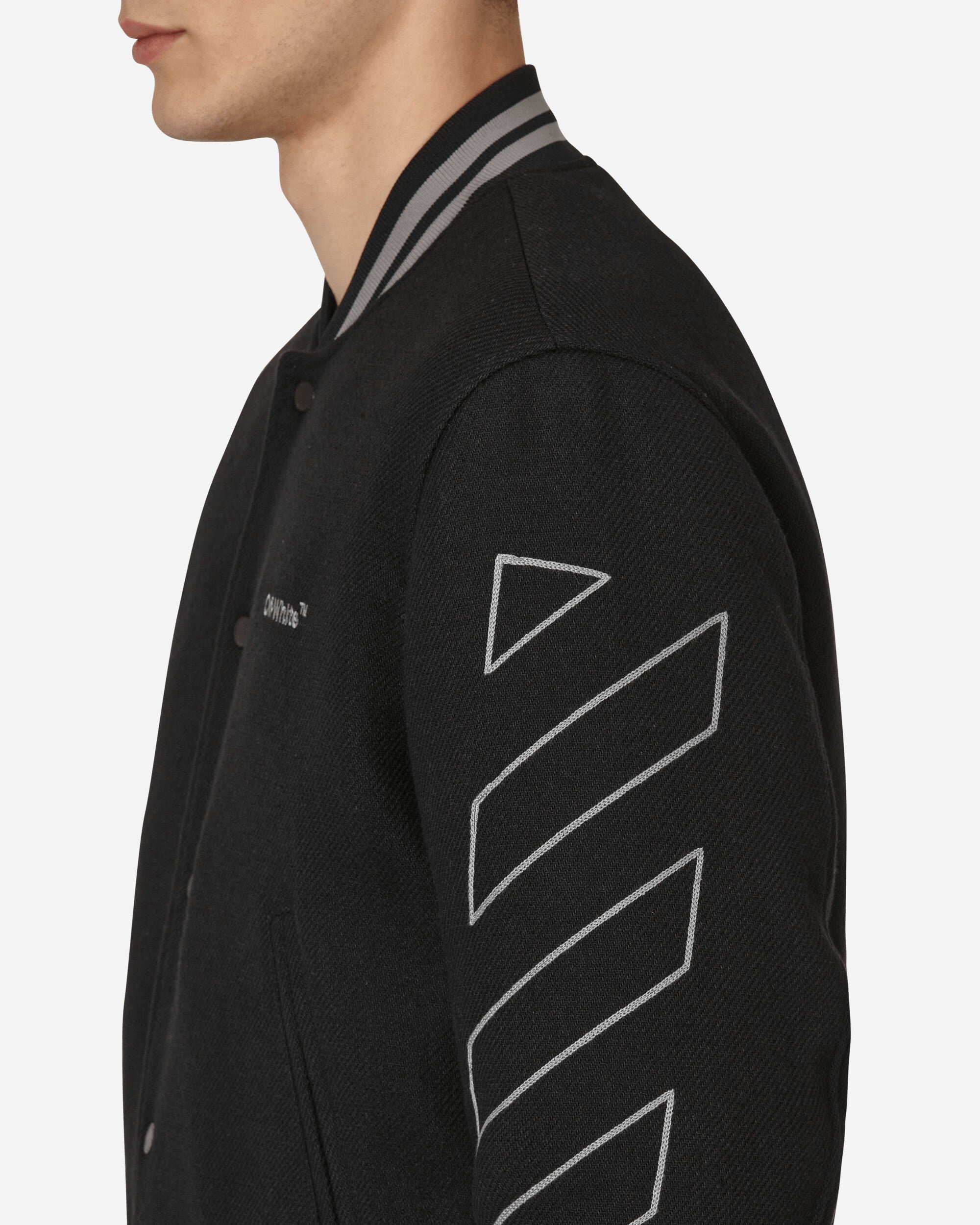 Off-White Diagonal Outline Wool Varsity Black Mela Coats and Jackets Jackets OMEA315S23FAB001 1008