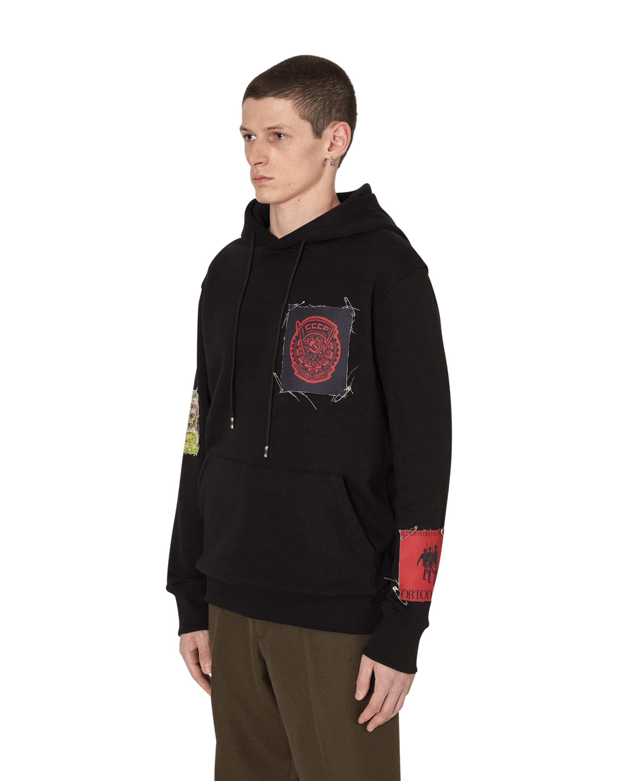 Slam Jam CCCP FEDELI ALLA LINEA - HOODED SWEATSHIRT WITH PATCHES BLACK Sweatshirts Hooded SJAUSW01JY02 BLK001