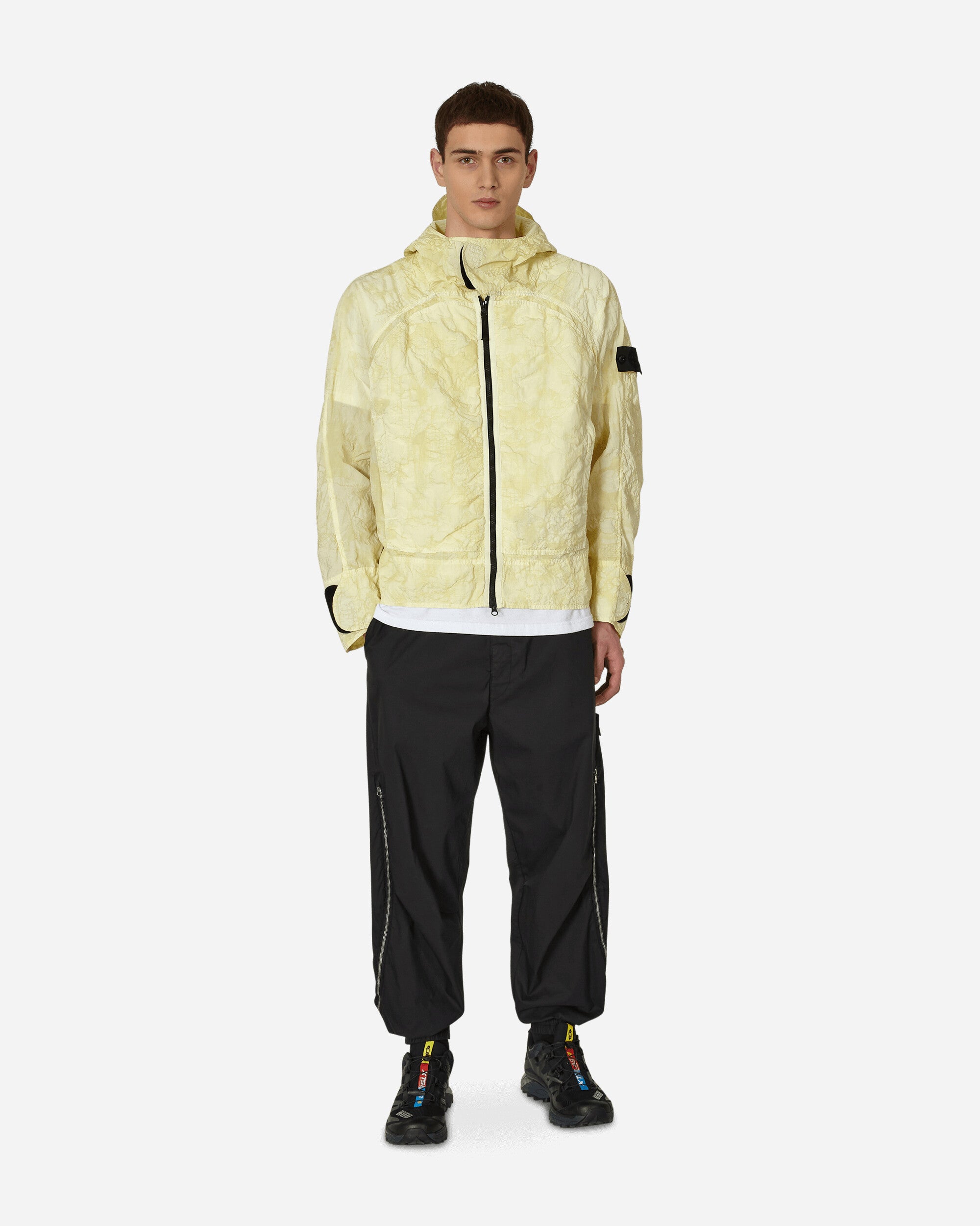 Nylon Metal Waffle Print Effect Short Parka Beige